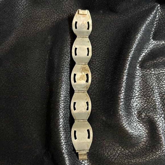 VTG Hecho En Mexico Sterling 925 Glass Opal Cabochon Panel Link Bracelet Sz 7” - Picture 6 of 8